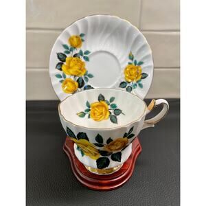Vintage Queen Anne Teacup and Saucer England Bone China Yellow Roses